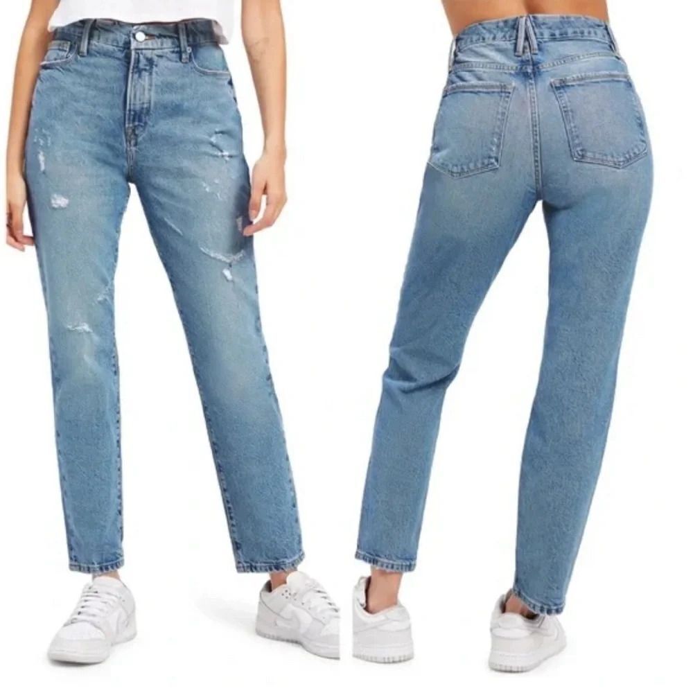 NWT Good American Jeans Classic Distressed Blue Size 26